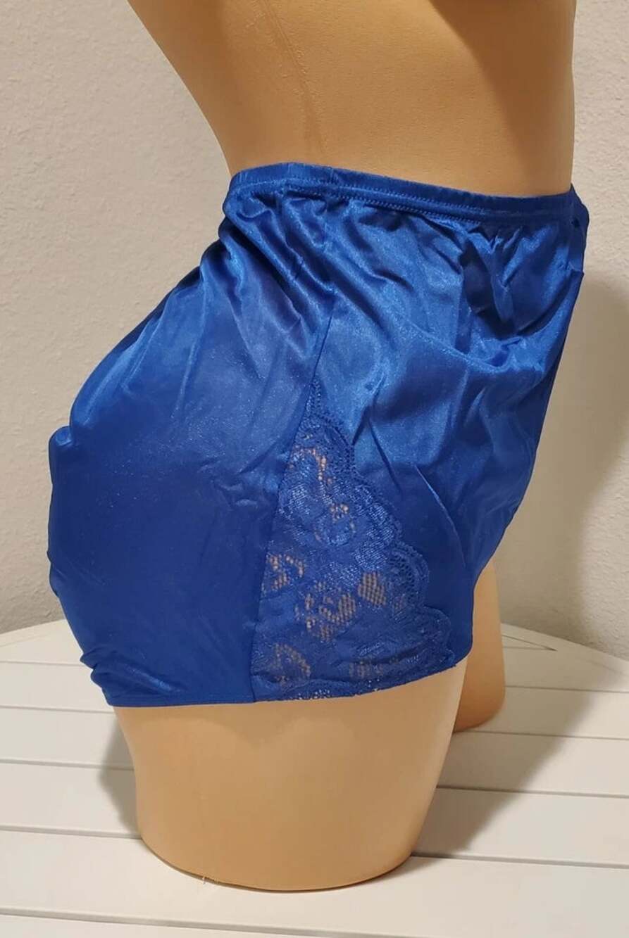 Shadowline 17082 Full Cut Brief Nylon Lace Full Cut Silky Panty Blue